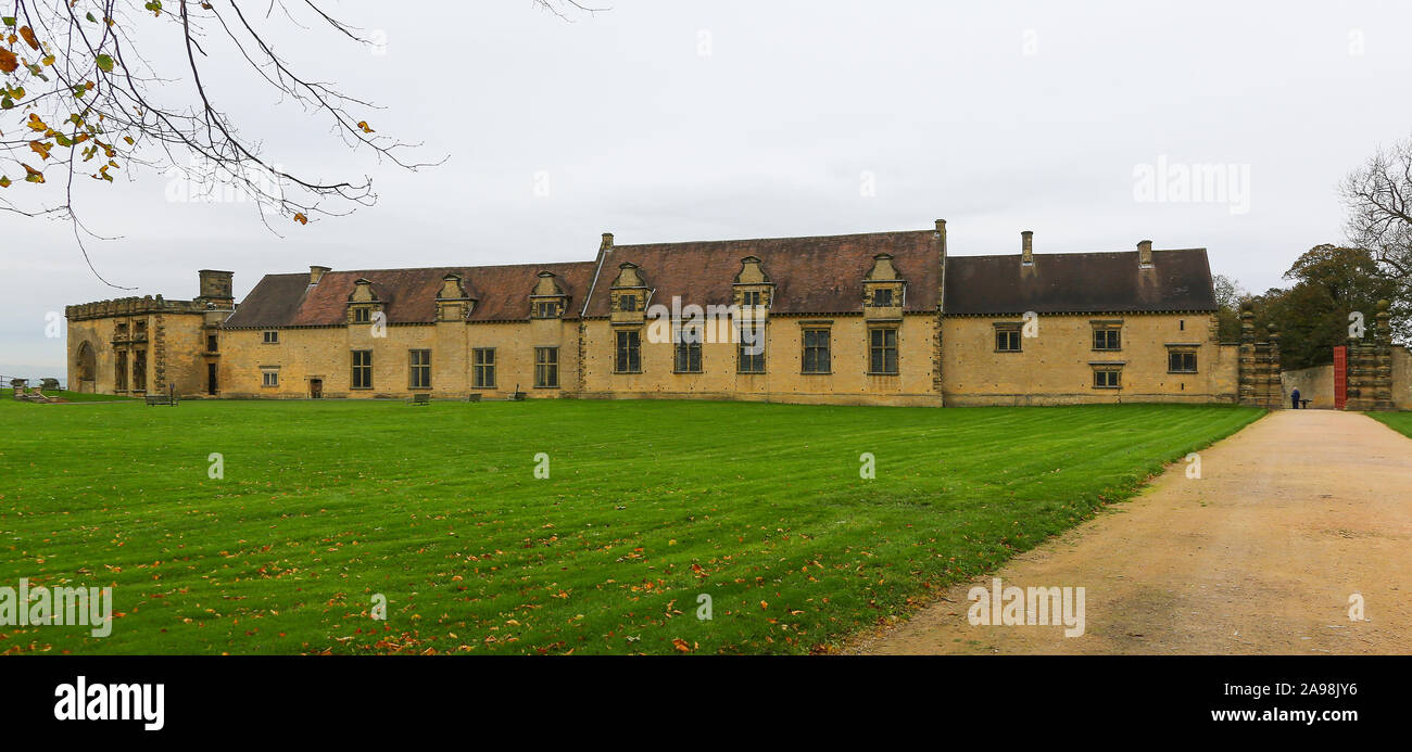 Der Reiterhof Haus Strecke an Bolsover Castle, Derbyshire, England, Großbritannien Stockfoto