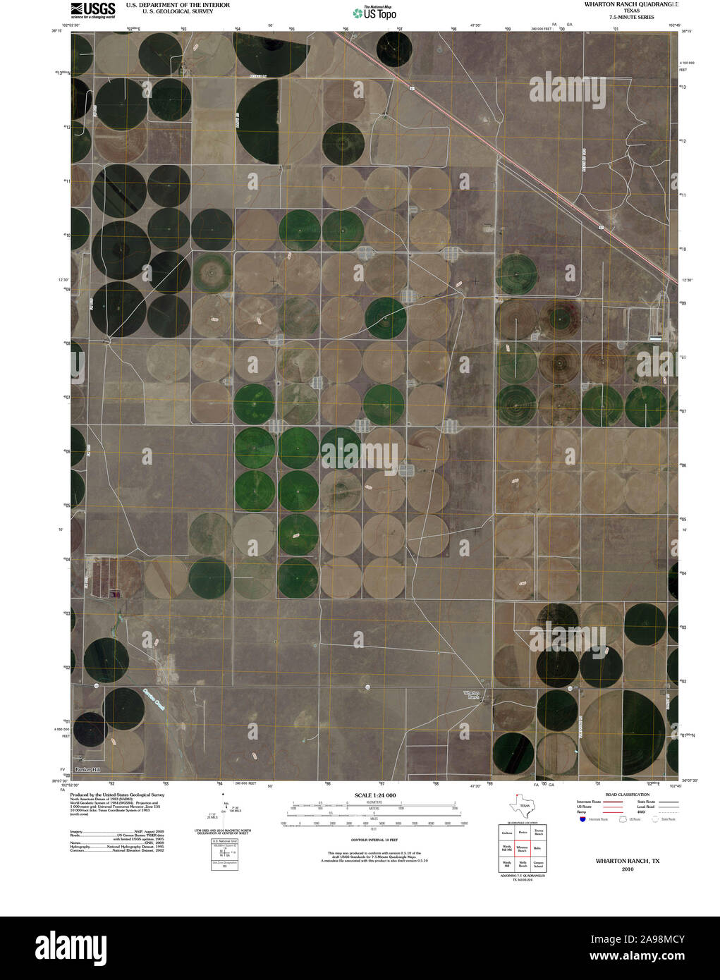 USGS TOPO Karte Texas TX Wharton Ranch 20100422 TM Stockfoto