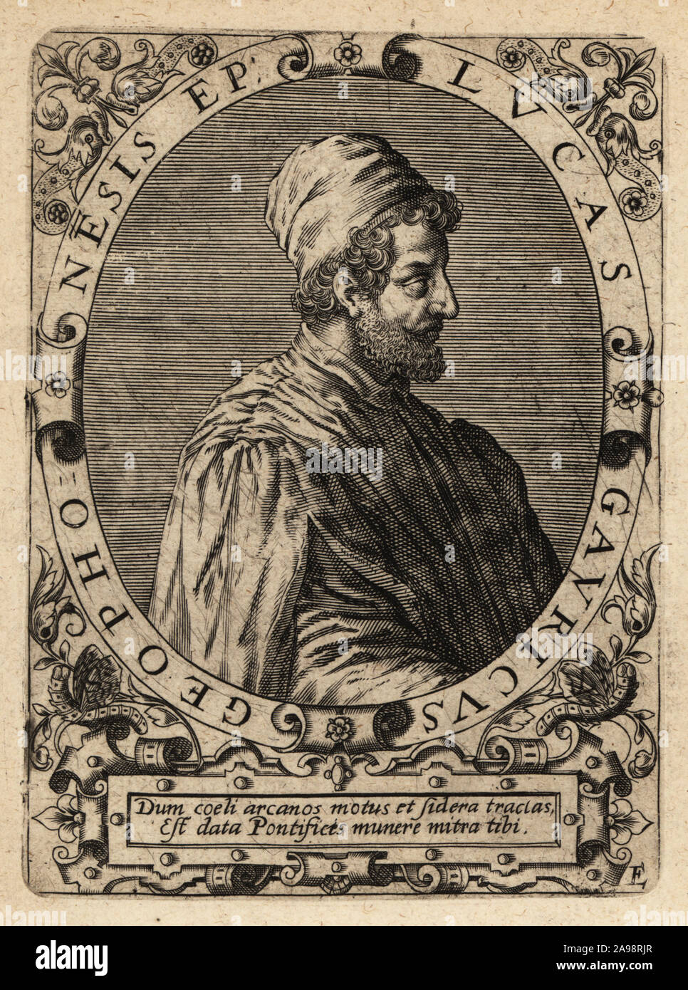 Luca Gaurico, 1475-1558, italienischer Astrologe, Astronom und Mathematiker. Lucas Gavricus Geophenesis. Kupferstich von Johann Theodor de Bry von Jean-Jacques Boissard der Bibliotheca Chalcographica, Johann Ammonius, Frankfurt, 1650. Stockfoto