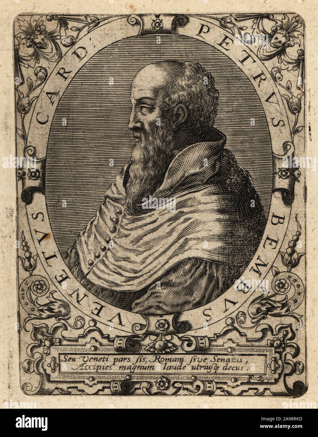 Pietro Bembo, 1470-1547, Italienischer Gelehrter, Dichter, Literaturwissenschaftler, Ritter Johanniter und Kardinal. Petrus Bembus Venetus Cardinalus. Kupferstich von Johann Theodor de Bry von Jean-Jacques Boissard der Bibliotheca Chalcographica, Johann Ammonius, Frankfurt, 1650. Stockfoto