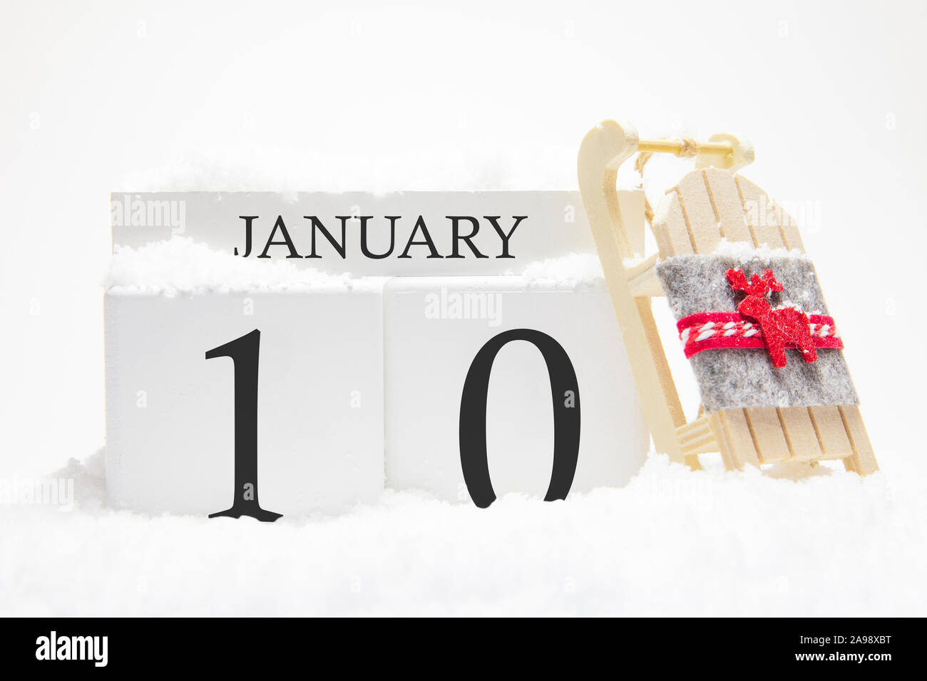 Holz- Kalender für Januar, der 10. Tag des Monats. Die Symbole der