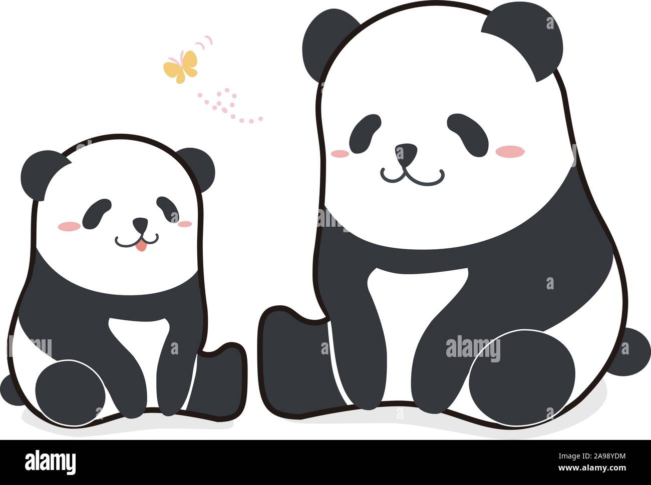 Lustige cartoon style Panda von Elternteil und Kind Familie Vector Illustration Cute. Stockfoto