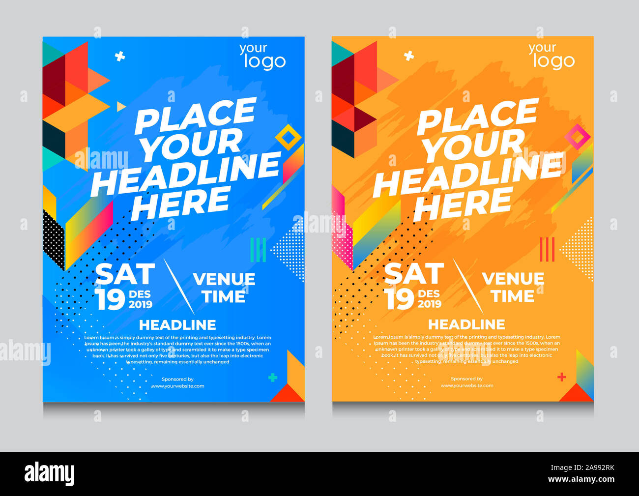 Flache geometrische umfasst Design. Farbenfrohe moderne. Einfache Formen Komposition. Futuristischen Mustern. Stockfoto