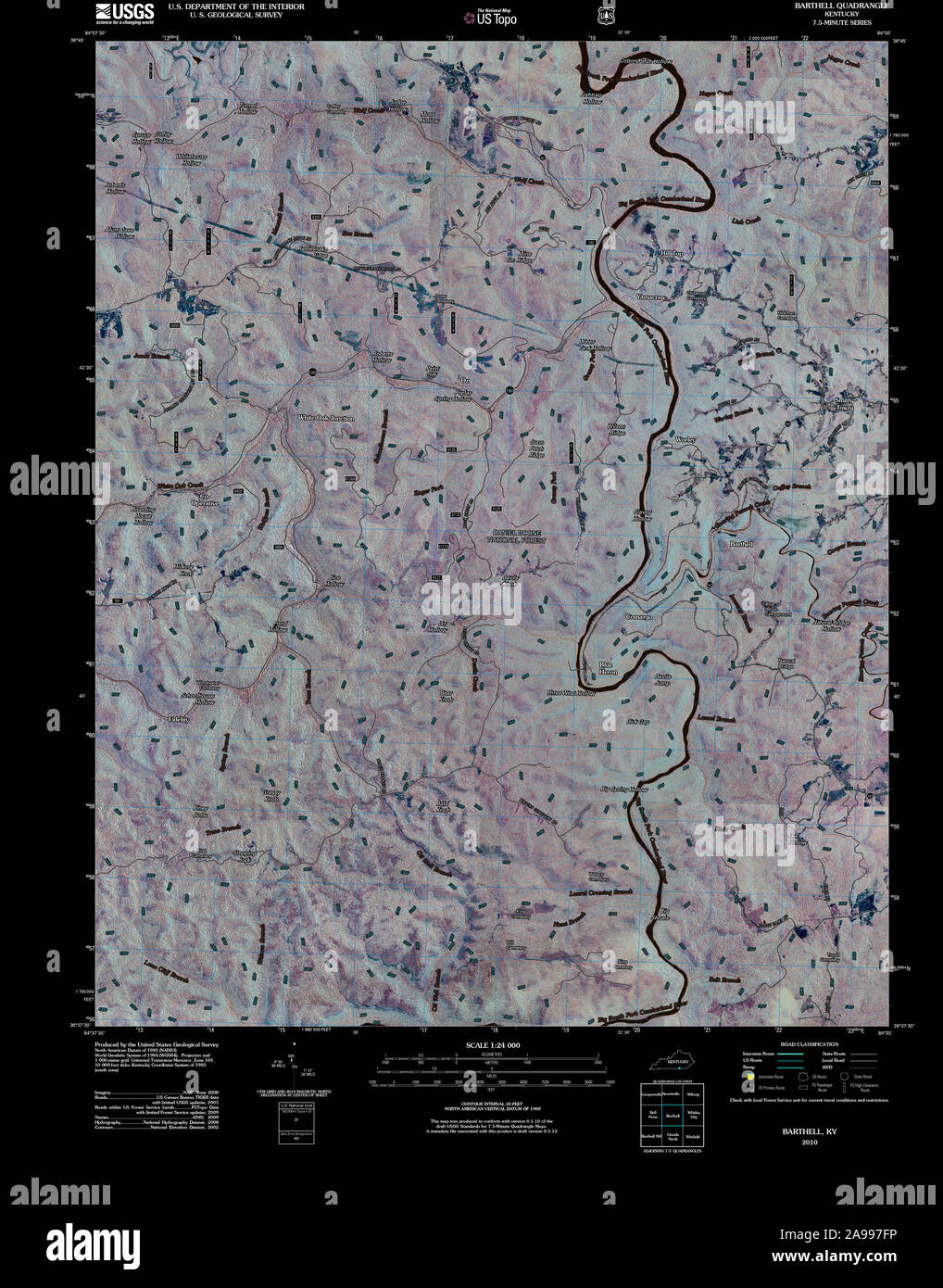USGS TOPO Karte Kentucky KY Barthell 20101215 TM invertiert Stockfoto