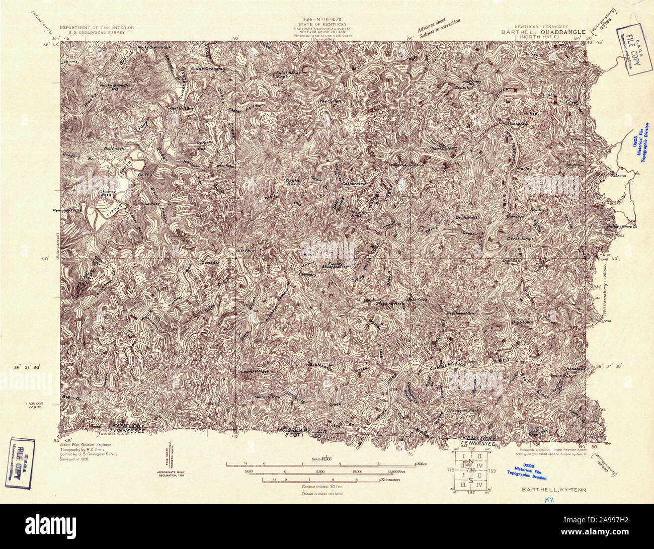 USGS TOPO Karte Kentucky KY Barthell 804126 1928 48000 Stockfoto