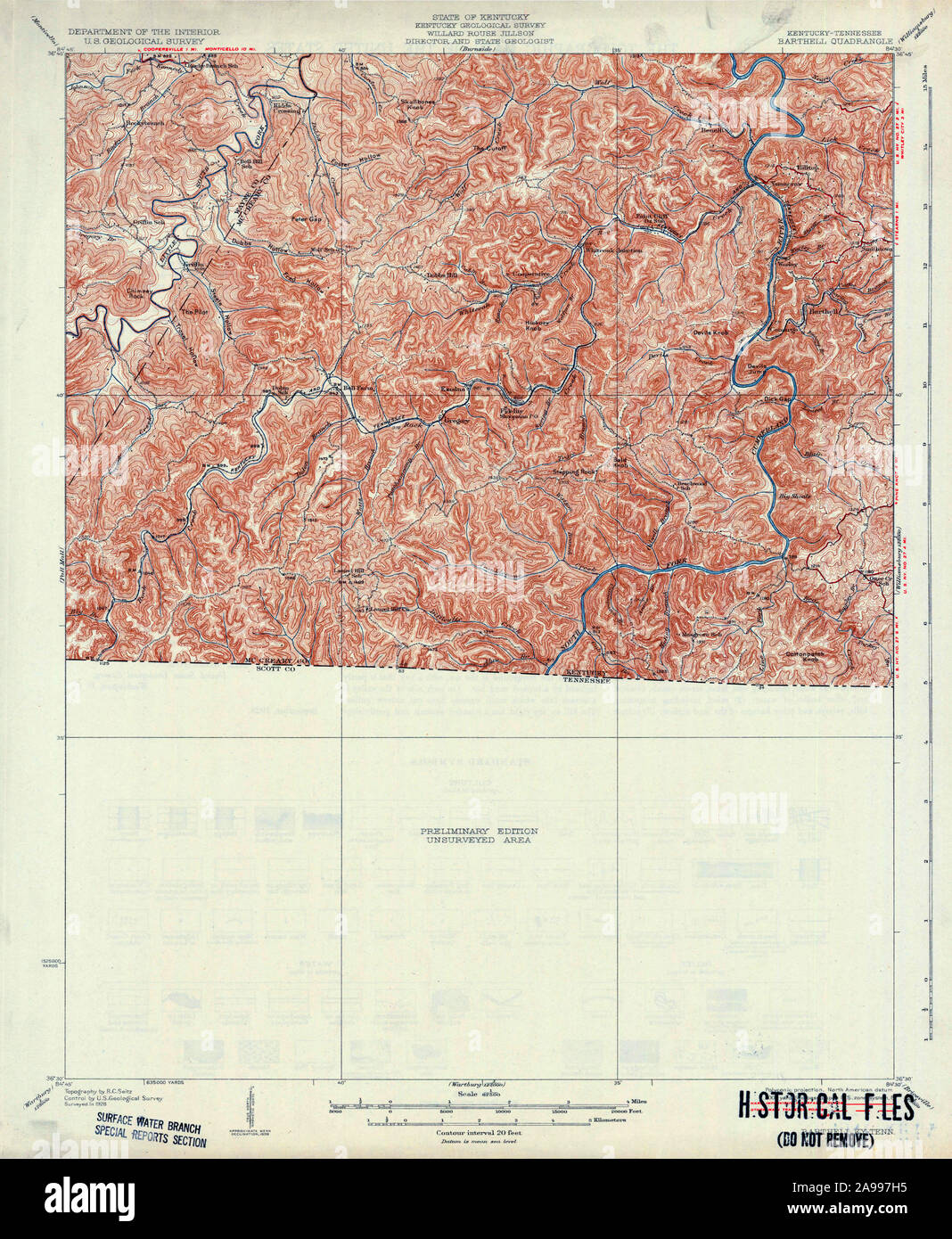 USGS TOPO Karte Kentucky KY Barthell 803310 1934 62.500 Stockfoto