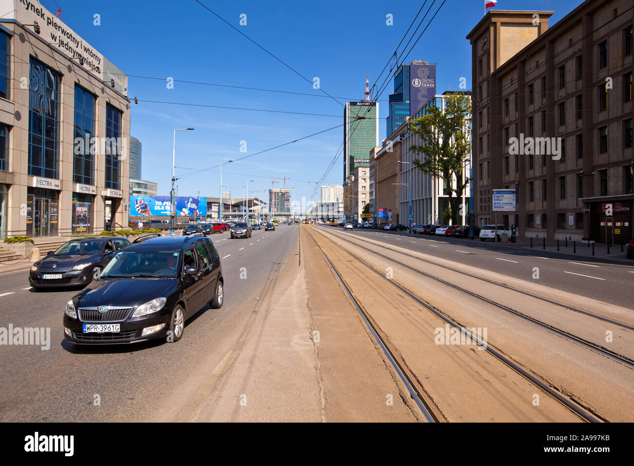 Fotos in der Hauptstadt von Polen Warschau auf einem hellen, sonnigen Tag im August getroffen Stockfoto