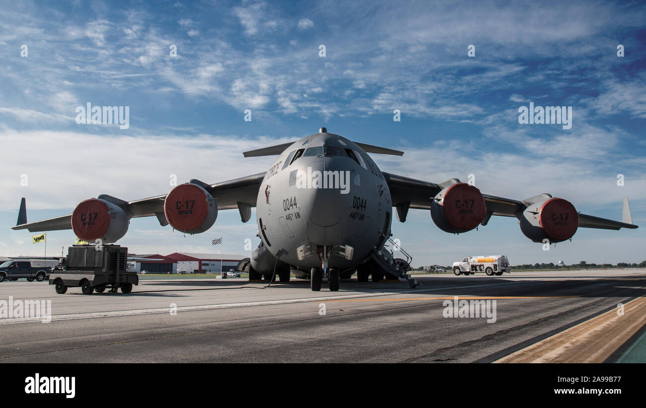 Die United States Air Force C-17 Globemaster III sitzt auf statische Anzeige an die 2015 Dayton Airshow. Stockfoto