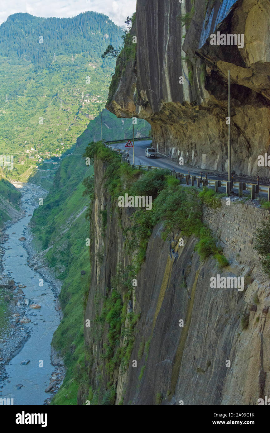 Tödliche Straßen, Spiti Valley, Himachal Pradesh, Indien Stockfoto