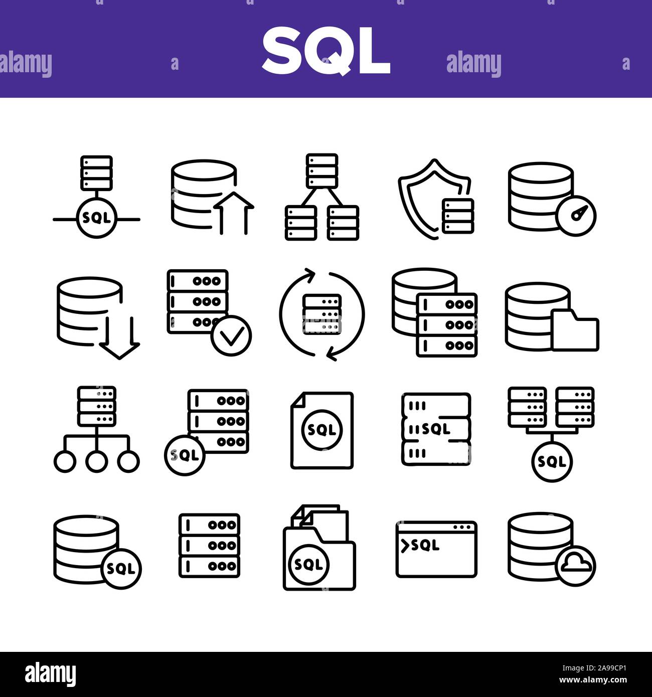 Sql-Datenbank Sammlung Elemente Icons Set Vector Stock Vektor