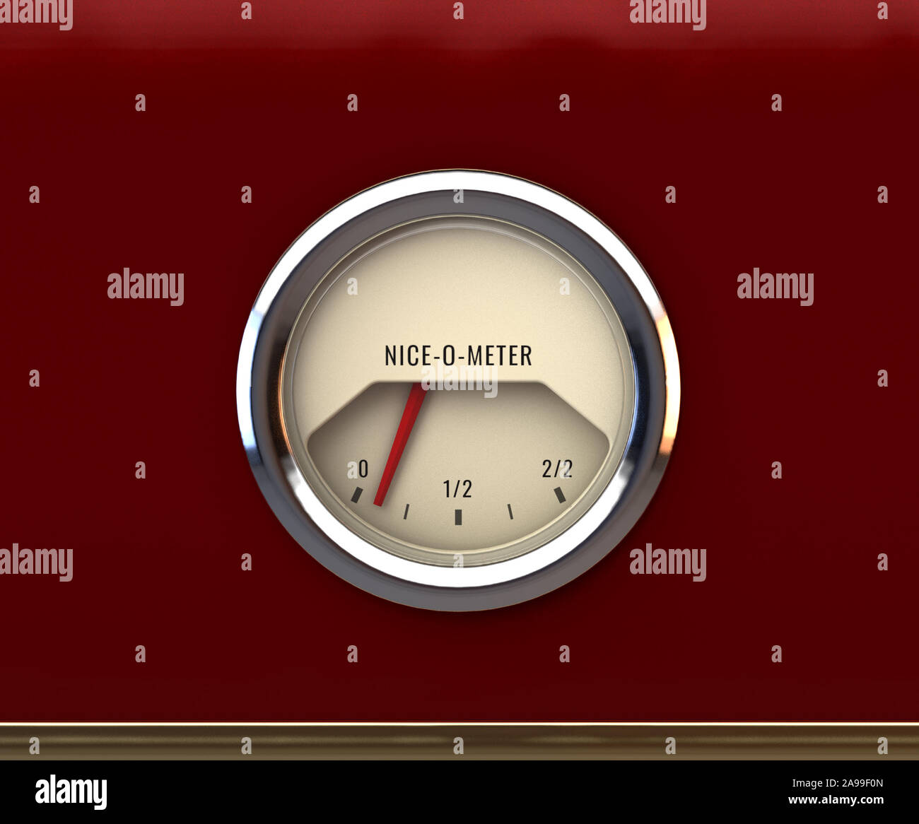 Ein Konzept mit einem Rad oder Messgerät messen, ob Kinder haben Frech oder nett für die festliche Jahreszeit auf einem roten Schlitten Dashboard - 3D montiert wurde Stockfoto