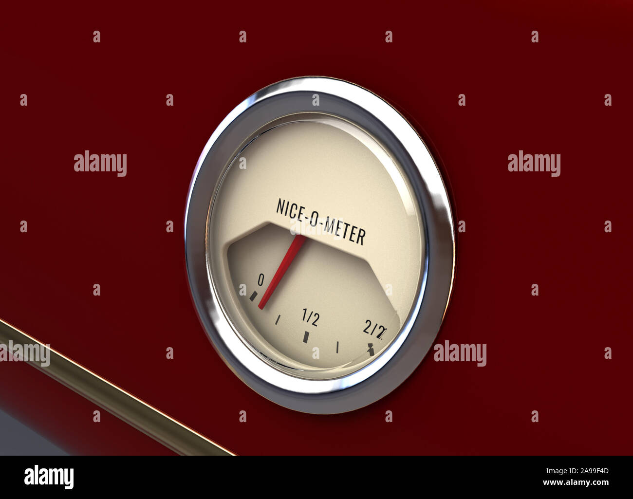 Ein Konzept mit einem Rad oder Messgerät messen, ob Kinder haben Frech oder nett für die festliche Jahreszeit auf einem roten Schlitten Dashboard - 3D montiert wurde Stockfoto
