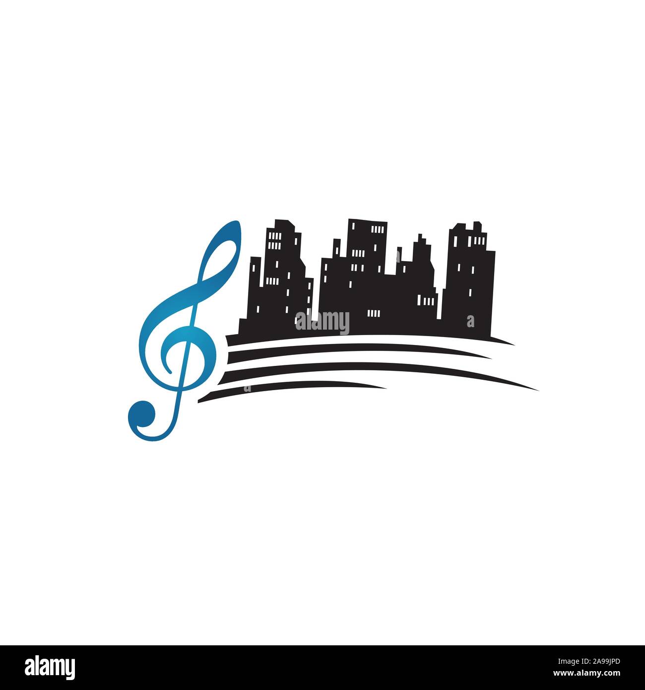 Stadt song Logo Design Vector eine schöne Musik von skyscaper Melodie Abbildung Stock Vektor