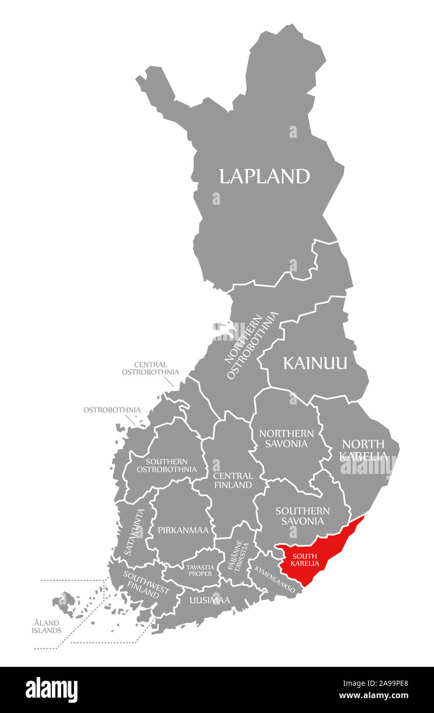 Südkarelien in Rot hervorgehoben Karte von Finnland Stockfoto