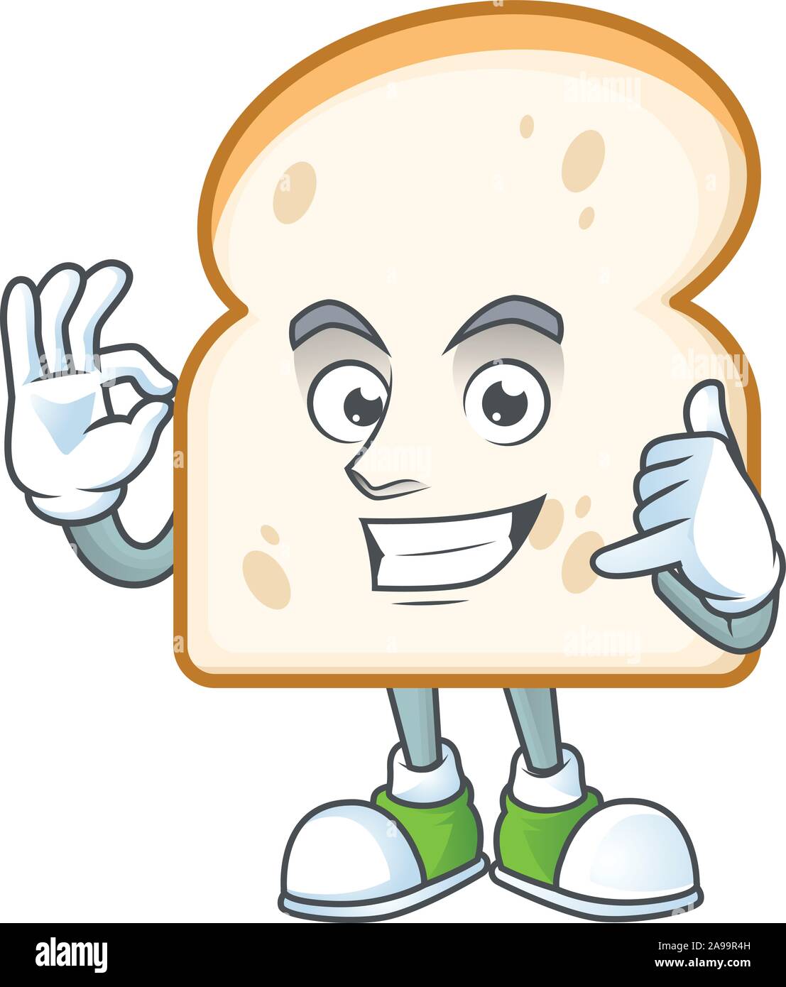 Maskottchen rufen sie mich mit cartoon Scheibe Weißbrot. Stock Vektor