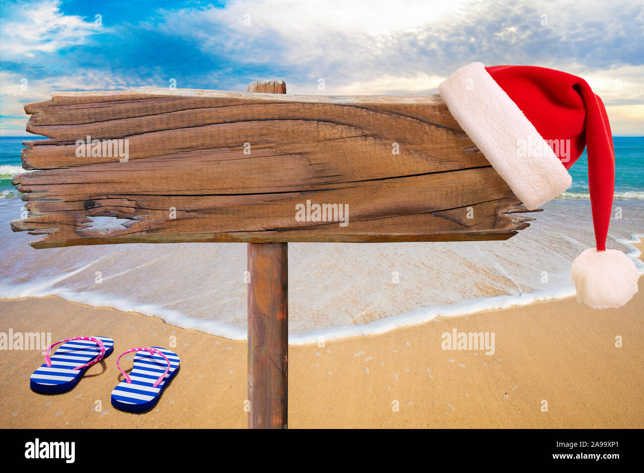 Strand Weihnachtsfeier Namensschild als Hintergrund für Text Stockfoto