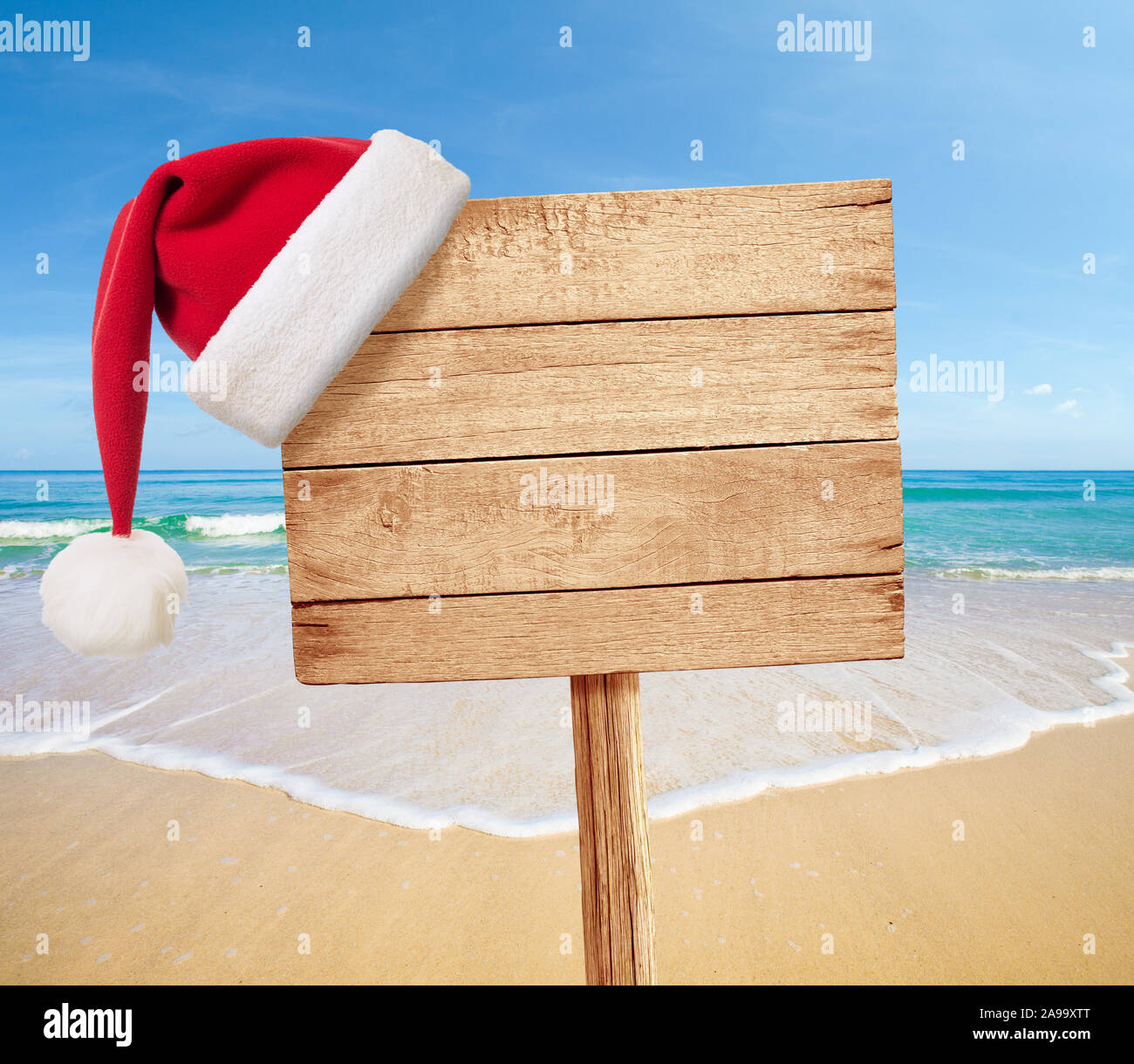 Weihnachtsfeier Namensschild am Strand als Hintergrund für Text Stockfoto