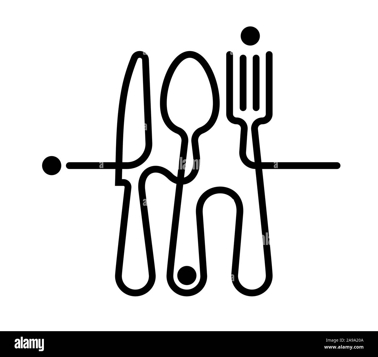 Logo von einem Café oder Restaurant aus Gabel, Löffel und Messer. Stock Vektor