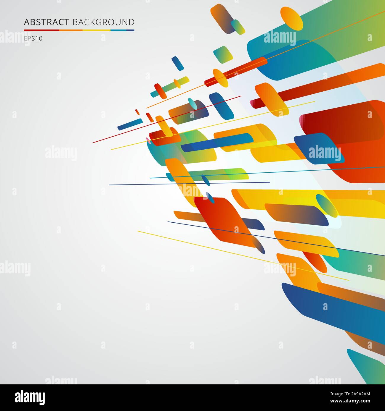 Abstrakte geometrische Formen, die dynamische Komposition aus verschiedenen bunten abgerundeten Linien diagonal Perspektive auf weißem Hintergrund. Minimale motion design. Stock Vektor