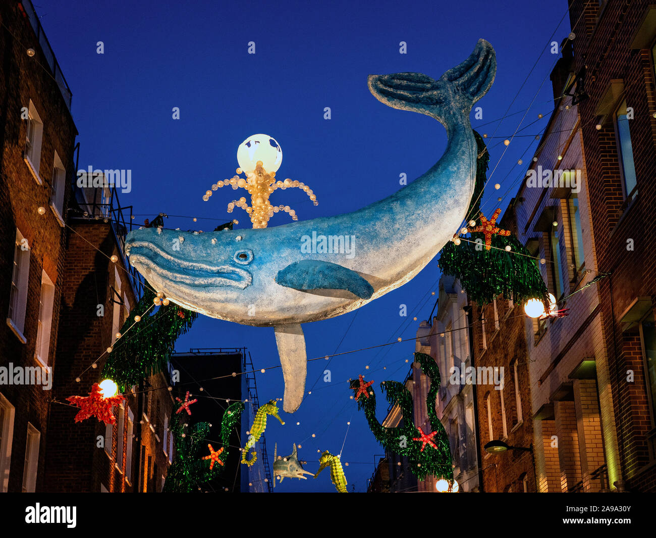 Carnaby Street Weihnachtsbeleuchtung 2019 Stockfoto