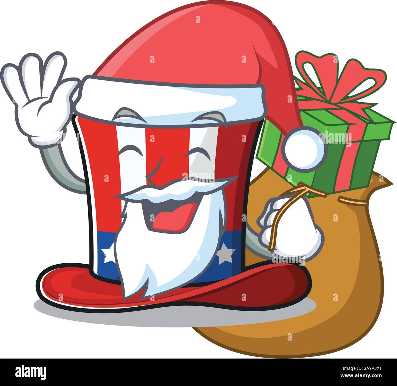 Cartoon Uncle Sam hat Santa bringen Geschenk Maskottchen Stock Vektor