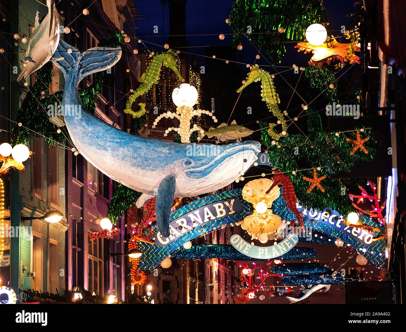 Carnaby Street Weihnachtsbeleuchtung 2019 Stockfoto