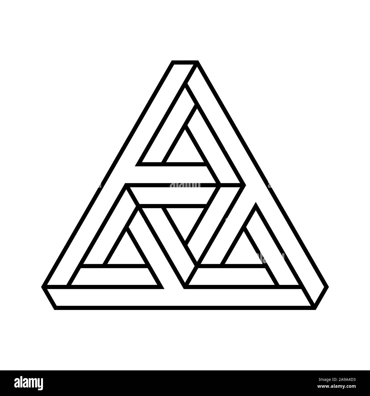 Unmögliche Dreieck Form. Optische Illusion paradox. Umrisse der unendlichen geometrischen dreieckigen Objekt. Abstrakte unendliche geometrische Figur. Vektor Stock Vektor