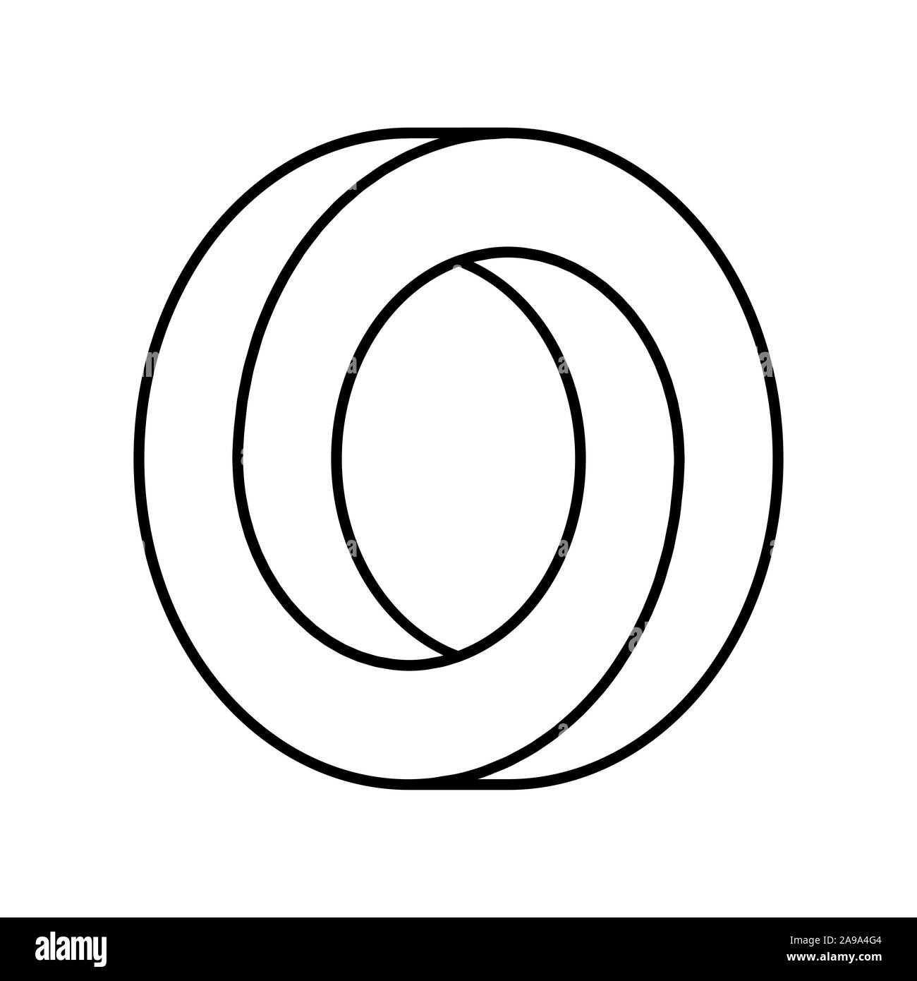 Unmöglich Kreis Form. Optische Täuschung. Lineare unendlichen runden Form. Verriegelung Kreise auf weißem Hintergrund. Abstrakte unendliche Zahl Stock Vektor