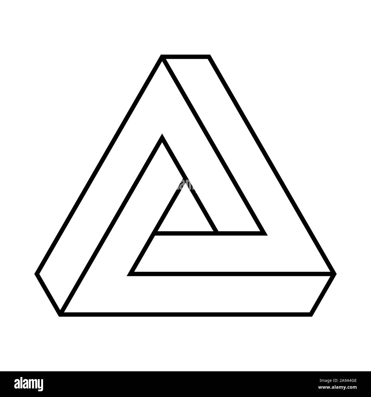 Unmögliche Dreieck. Penrose optische Täuschung. Lineare endlose dreieckige Form. Abstrakte unendliche geometrische Objekt. Unmöglich ewiges Abbildung skizziert. Stock Vektor