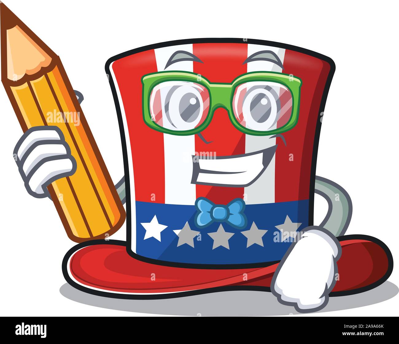 Uncle Sam hat Student holding Bleistift Maskottchen Stock Vektor
