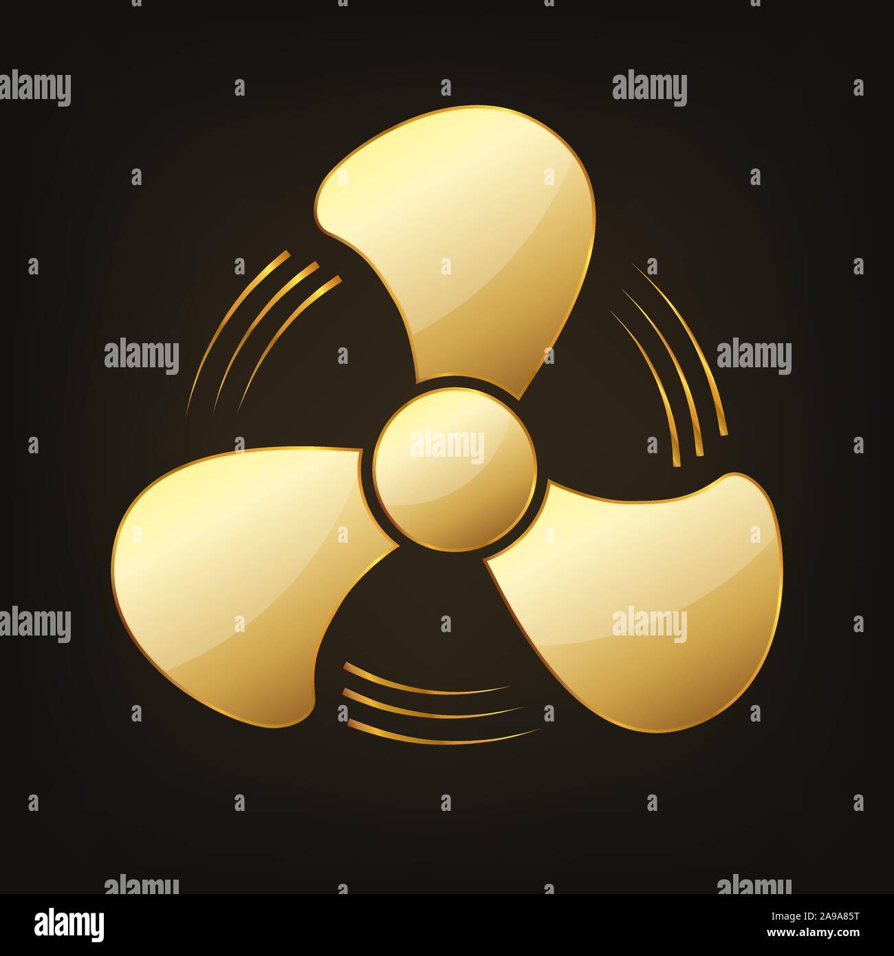 Gold hell fan Symbol. Vector Illustration. Abstrakte glänzend Propeller oder ventilator Symbol Stock Vektor