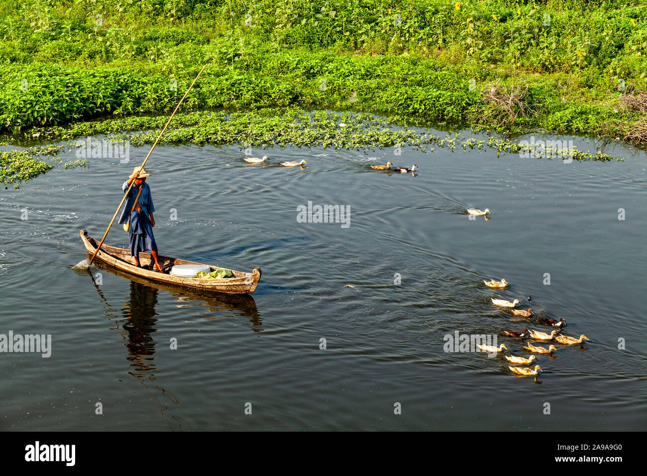 Das Leben auf dem See Taungthaman See; Amarapura, Mandalay, Myanmar. Stockfoto