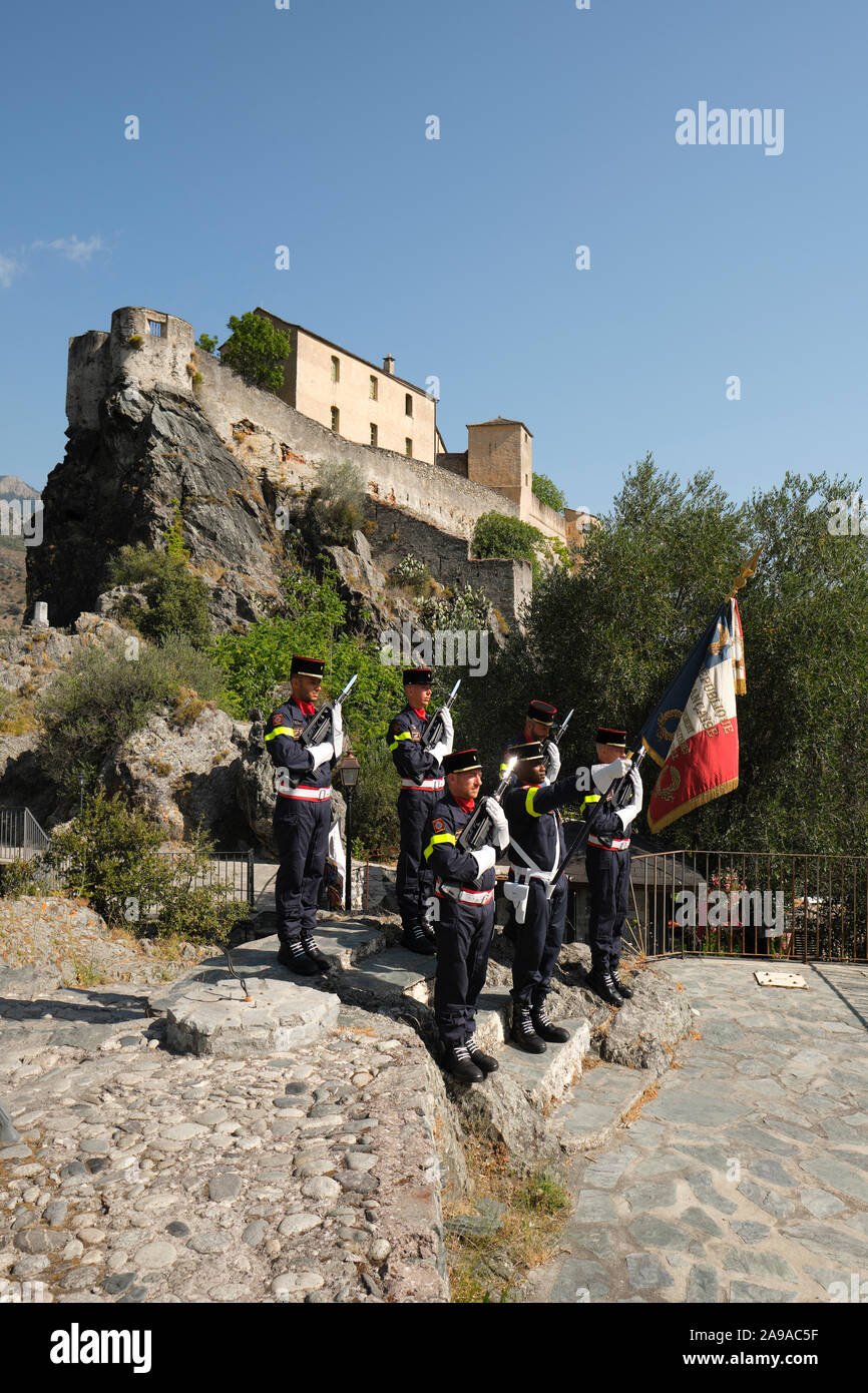 Bastille Day Gedenken - der Nationalfeiertag von Frankreich in Corte Corsica Frankreich 14. Juli 2019 - UIISC 5 bewaffnet Militärische zivile Sicherheitseinheit Stockfoto