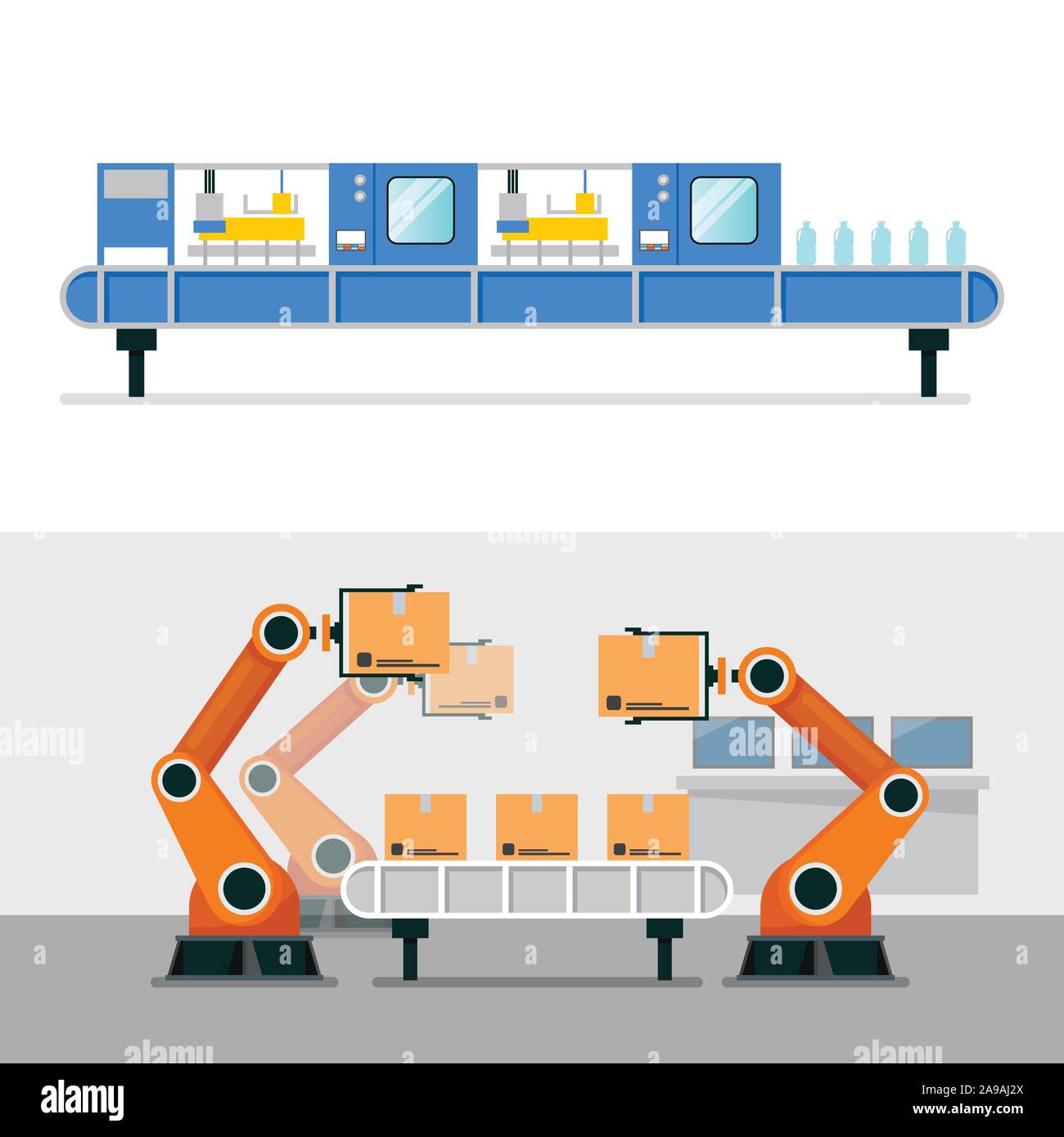 Automatisierung Roboter und Maschine in smart factory Industrial. Vector Illustration Stock Vektor