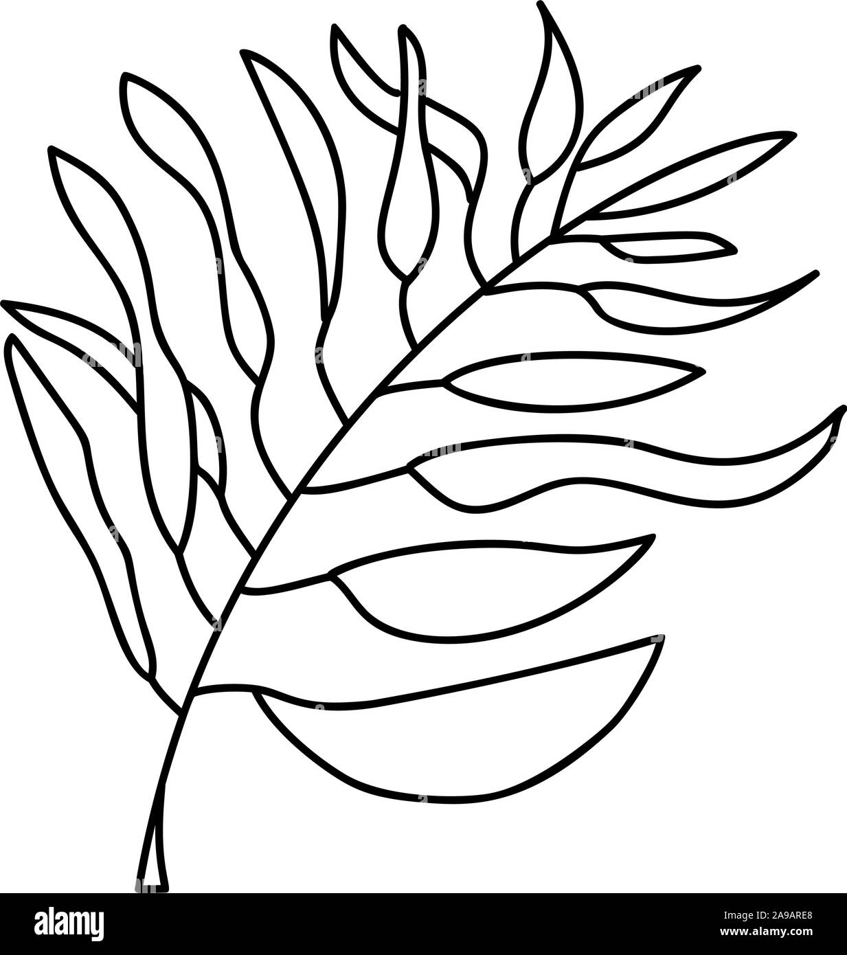 Vektor Palm exotische leaf Line Art. Kontur zeichnen Symbol. Minimalismus kunst Logo. Modernes Design Sommer Stock Vektor