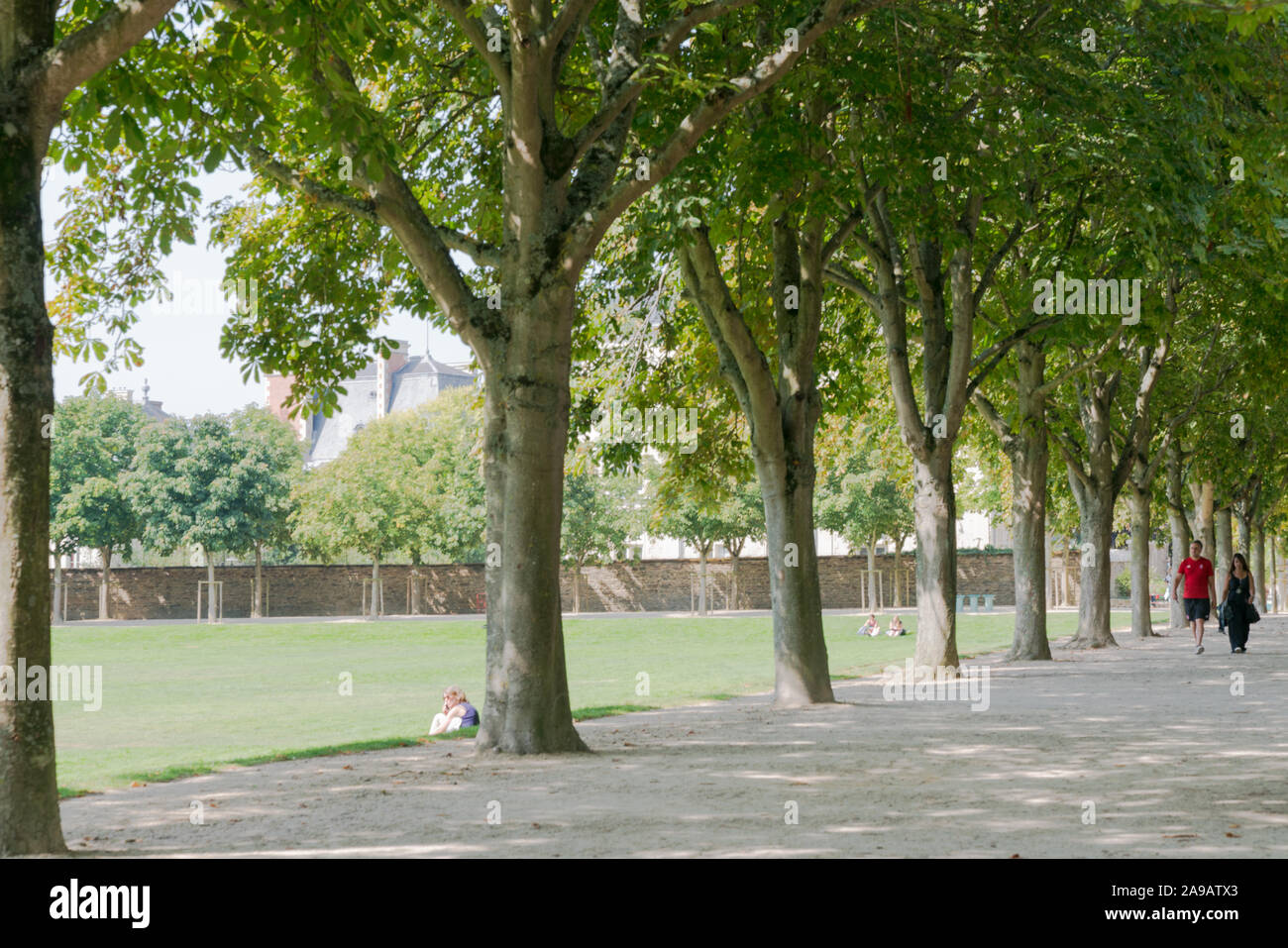 Rennes, Ile-et-Vilaine / Frankreich - 26. August 2019: Leute für einen gemütlichen Spaziergang im Park Stockfoto