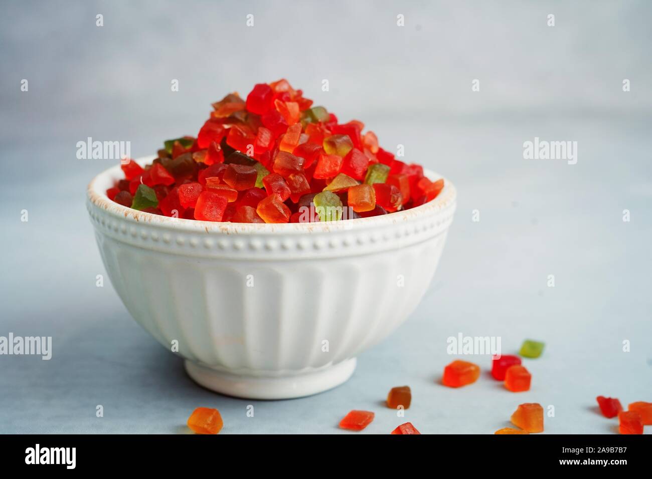 Tutti Frutti / Mehrfarbige kandierte Früchte für Weihnachten Backen, selektiven Fokus Stockfoto