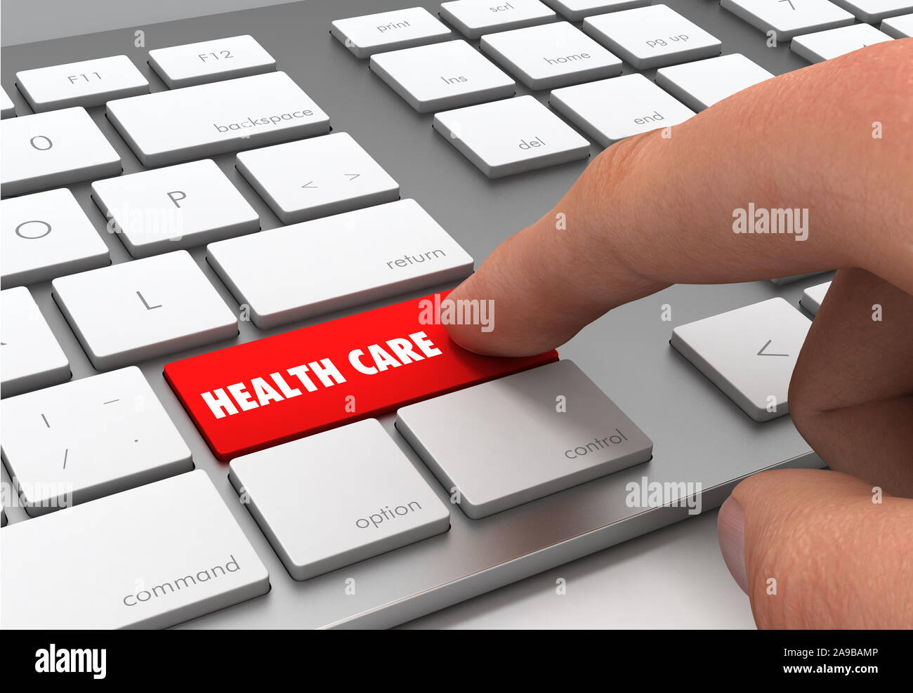 Health Care Push Button Konzept 3D-Illustration isoliert Stockfoto
