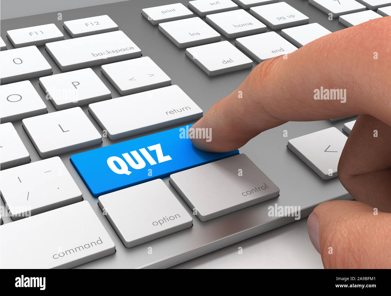 Quiz Push Button Konzept 3D-Illustration isoliert Stockfoto