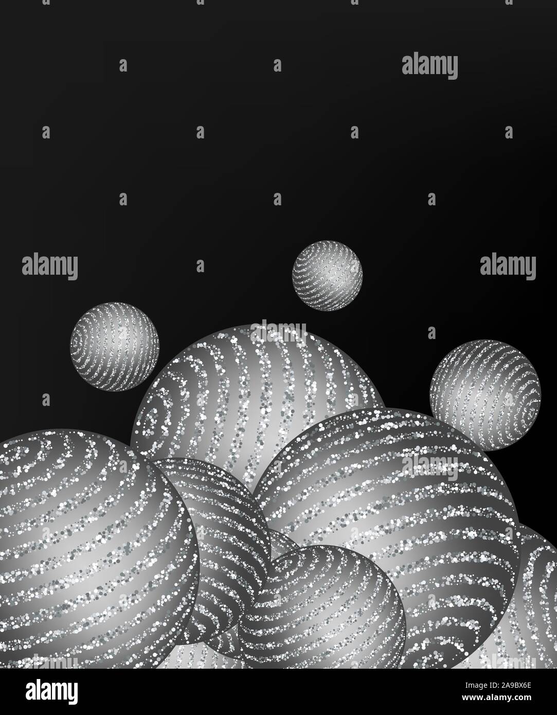 Silber glänzende Kugeln. Vector Illustration. Silber Glitzer Hintergrund Stock Vektor