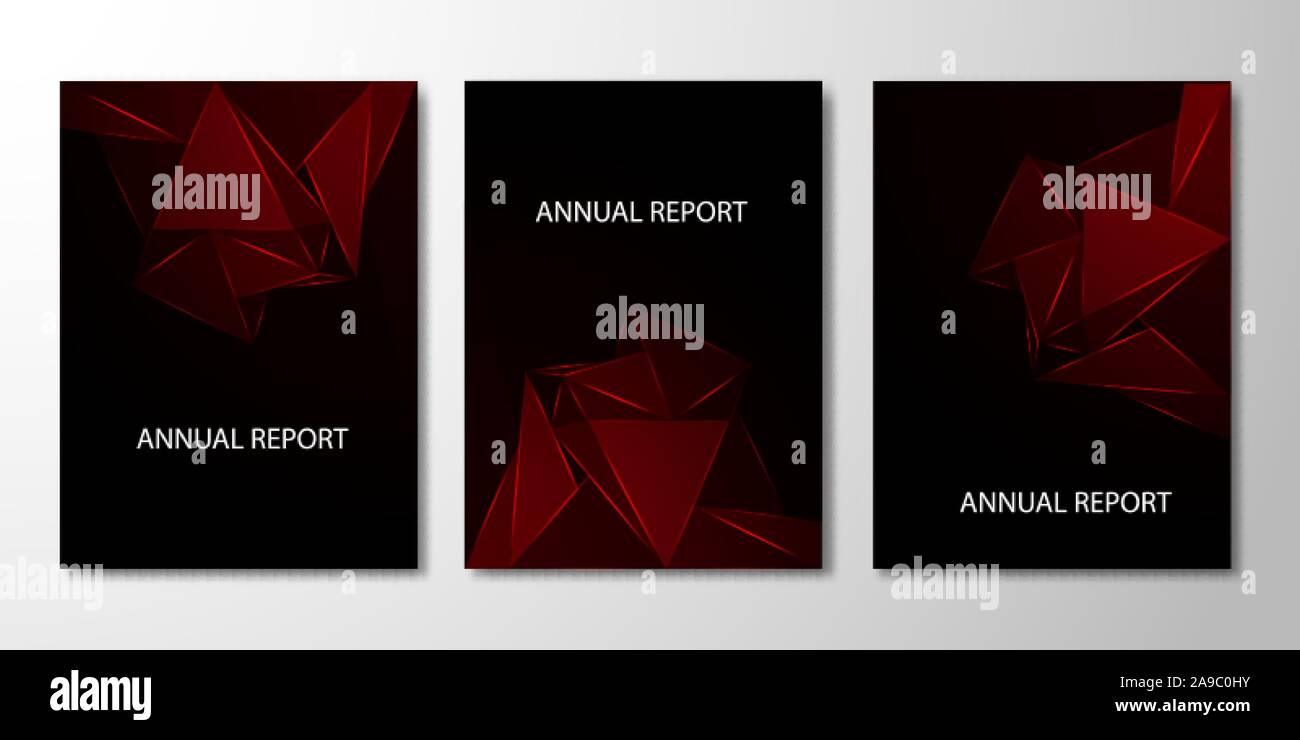 Das Buch deckt die Hintergründe der Lichterspitze eingestellt. Abstrakte Komposition von 3D-Dreiecke. Moderne geometrische roten Hintergrund isoliert Schwarz Stock Vektor