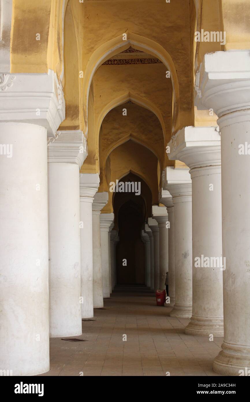 Thirumalai Nayak Palast ist ein Palast aus dem 17. Jahrhundert errichtet, im Jahre 1636 AD von König Tirumala Nayaka, ein König von Madurai Madurai Nayaka Dynastie, die regiert. Stockfoto