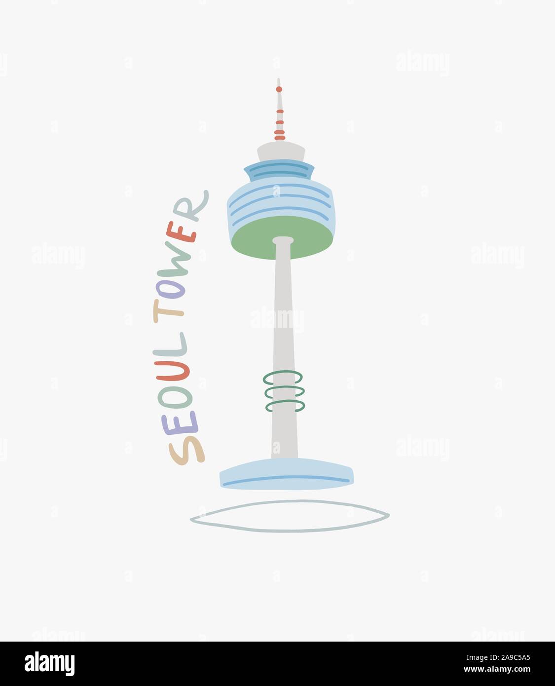 Doodle flachbild Abbildung: Seoul Tower - berühmte Ort in Korea Stock Vektor