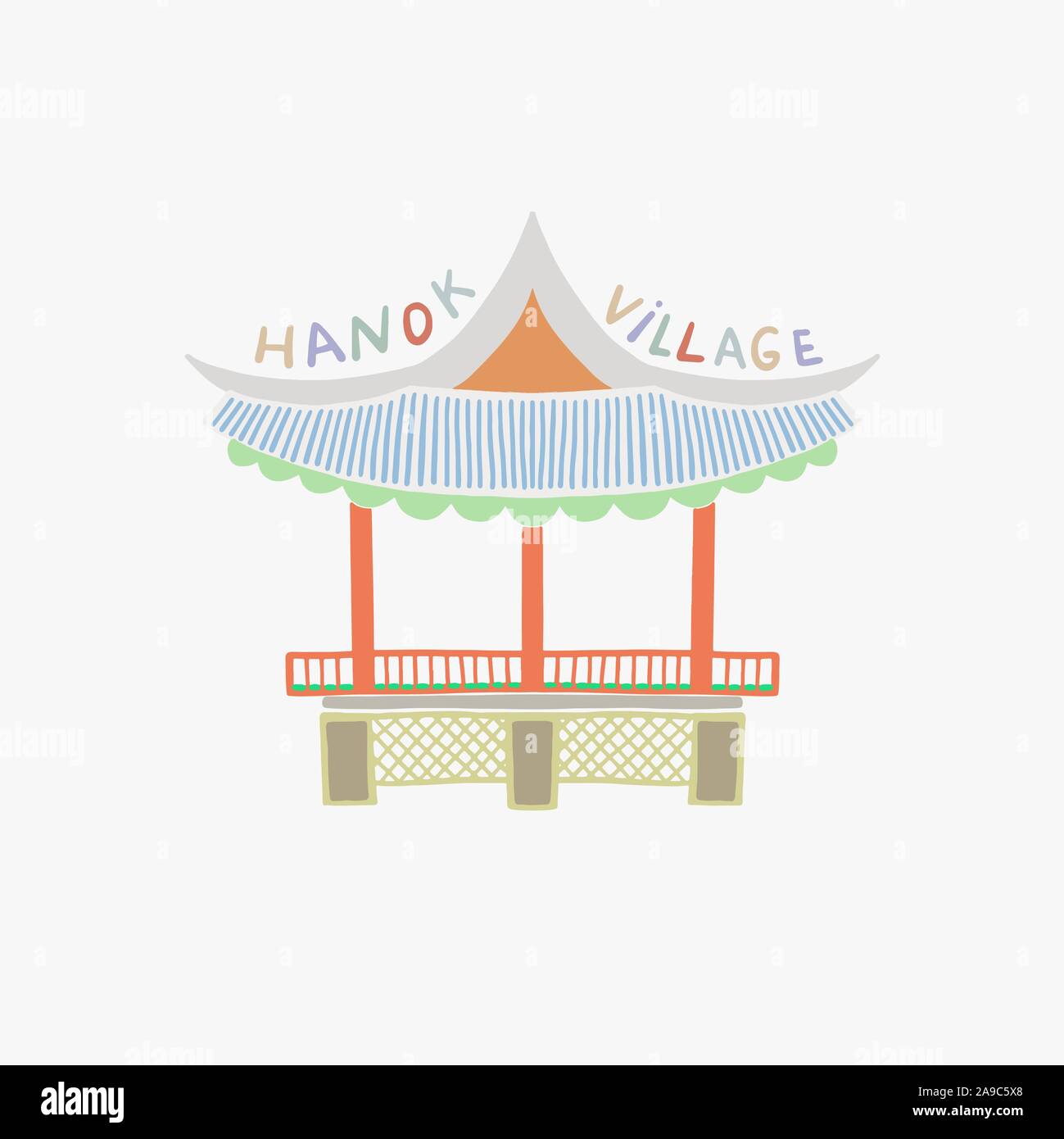 Vector Illustration von Namsangol Hanok Dorf in Seoul Korea Stock Vektor