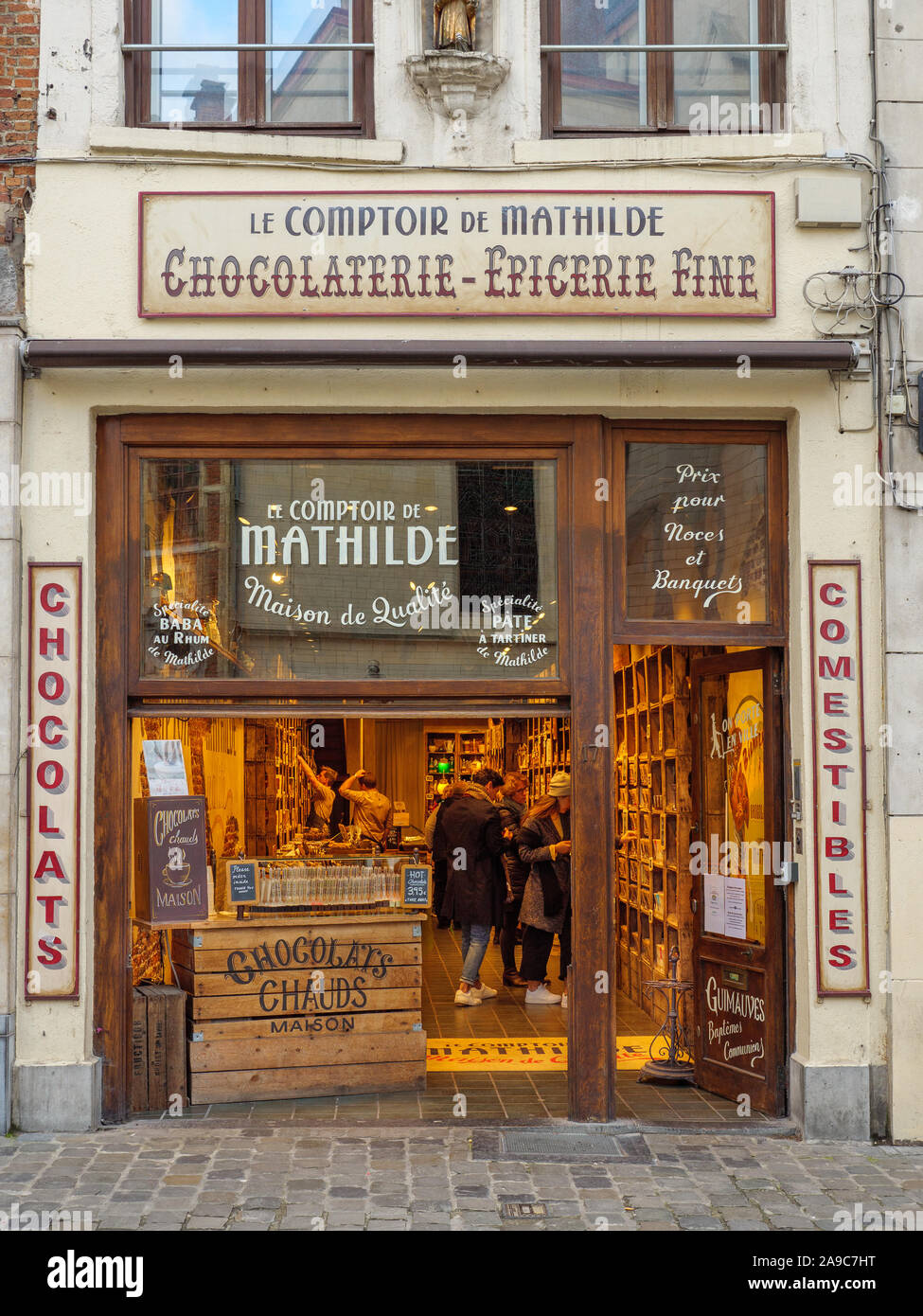 Le Comptoir de Mathilde Schokolade shop, Brüssel, Belgien Stockfoto