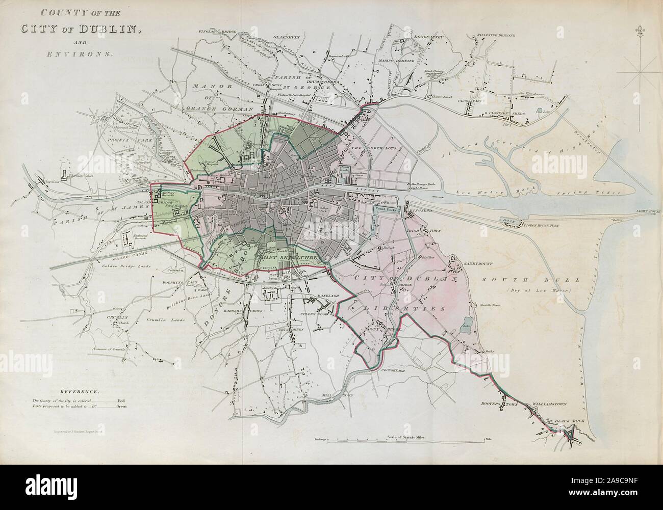 "Grafschaft DER STADT DUBLIN Stadt/Gemeinde planen. REFORM ACT. Leinster Karte 1832 Stockfoto