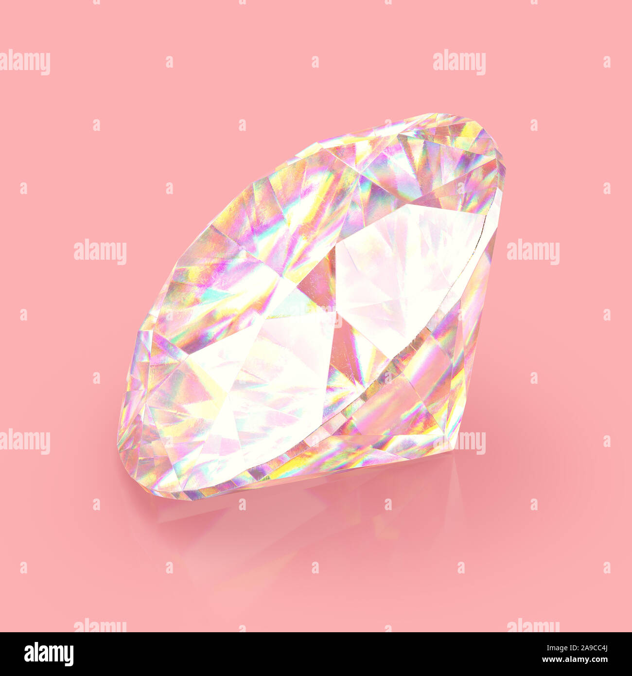 Glänzend schimmernden funkelnden realistische Diamond auf rosa Hintergrund. Kratzer und Unebenheiten auf der Oberfläche. 3D-Rendering. Stockfoto