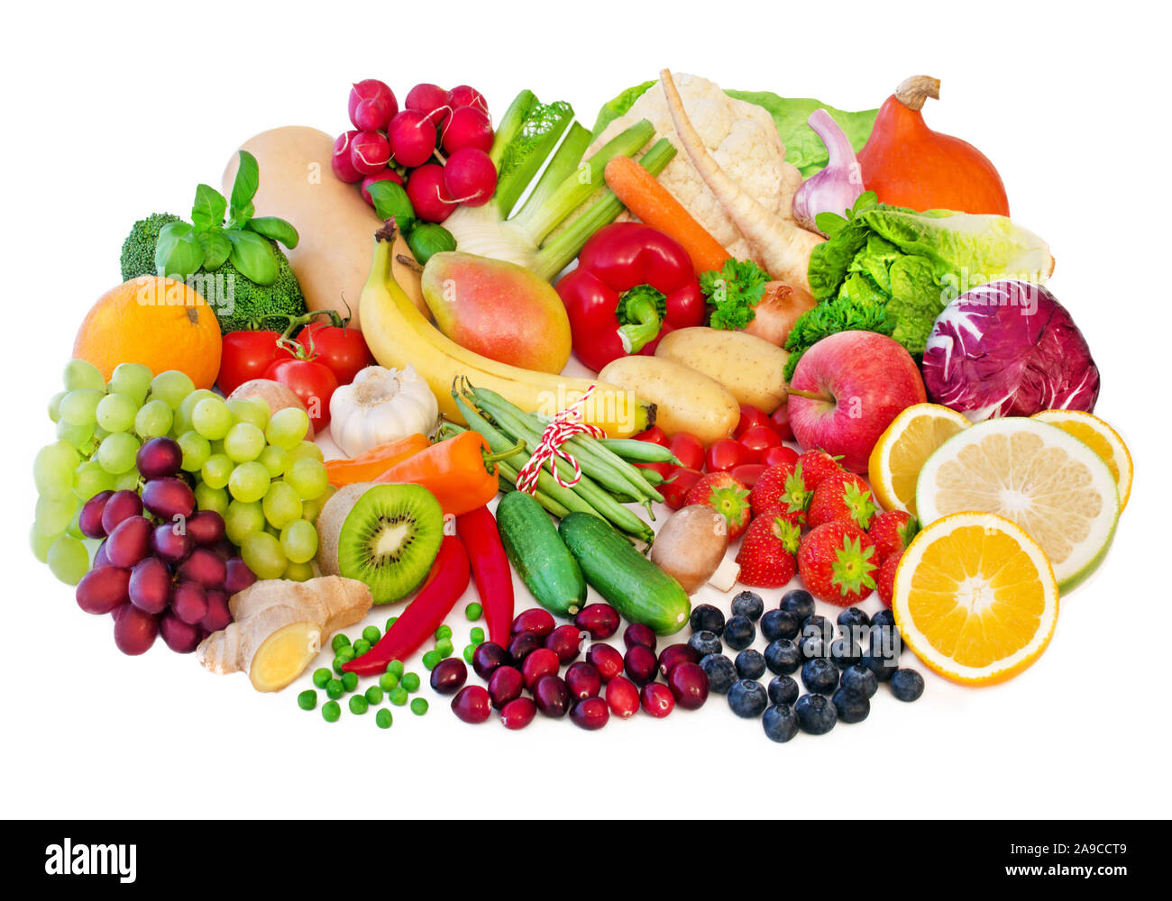 Verschiedene frische Früchte und Gemüse Stockfoto