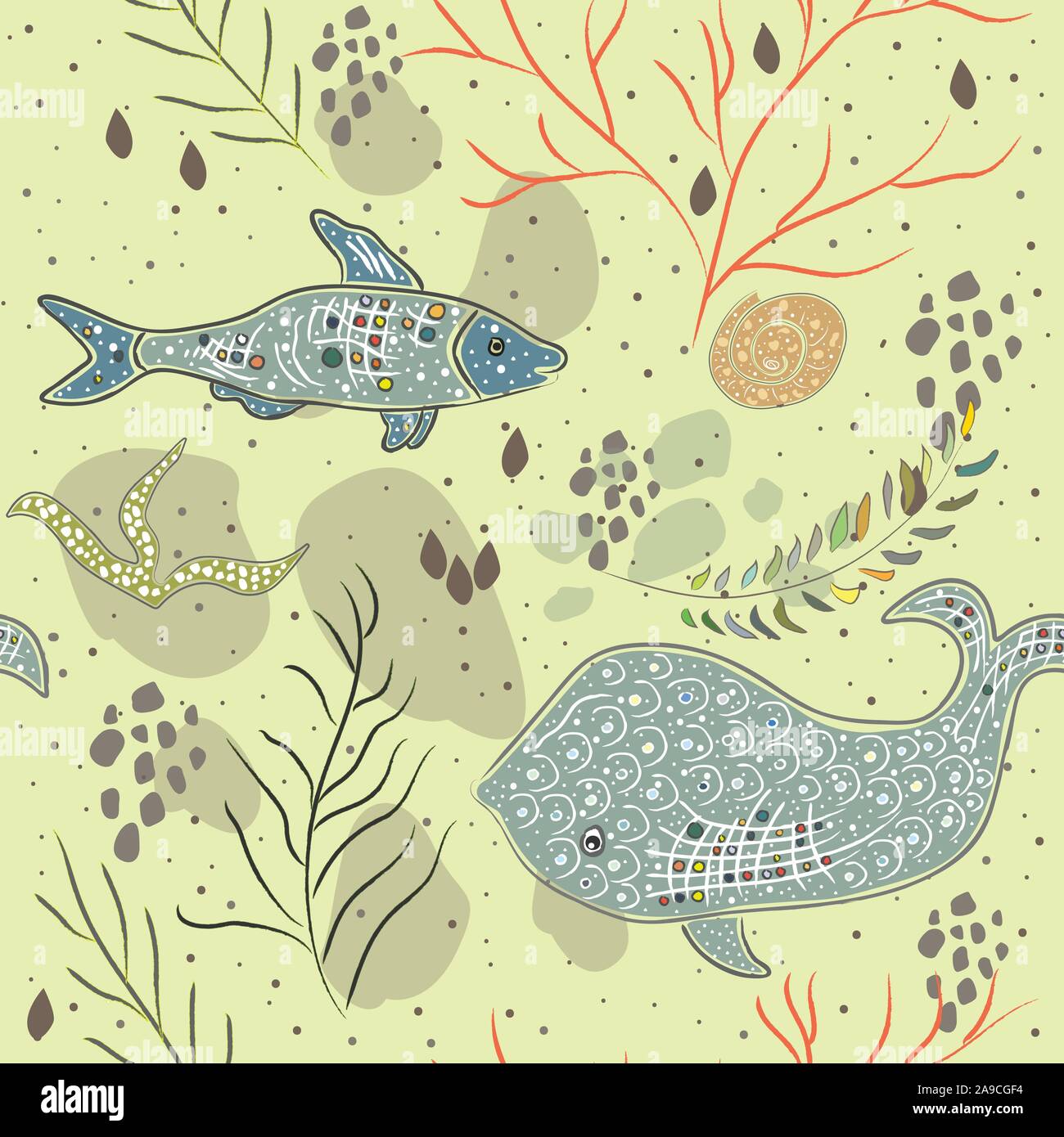 Nahtlose Algen nahtlose Muster. Moderne digitale Design. Marine, Sich wiederholendes Muster. Modern im skandinavischen Stil. Moderne Farben und Design. Stock Vektor