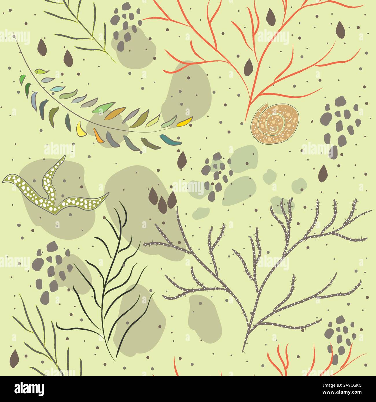 Nahtlose Algen nahtlose Muster. Moderne digitale Design. Marine, Sich wiederholendes Muster. Modern im skandinavischen Stil. Moderne Farben und Design. Stock Vektor